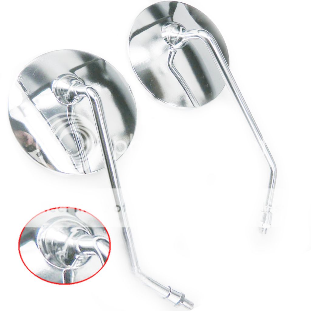 Motorcycle MIRRORS STAINLESS PAIR Round Stock Style Long Stem 10mm eBay